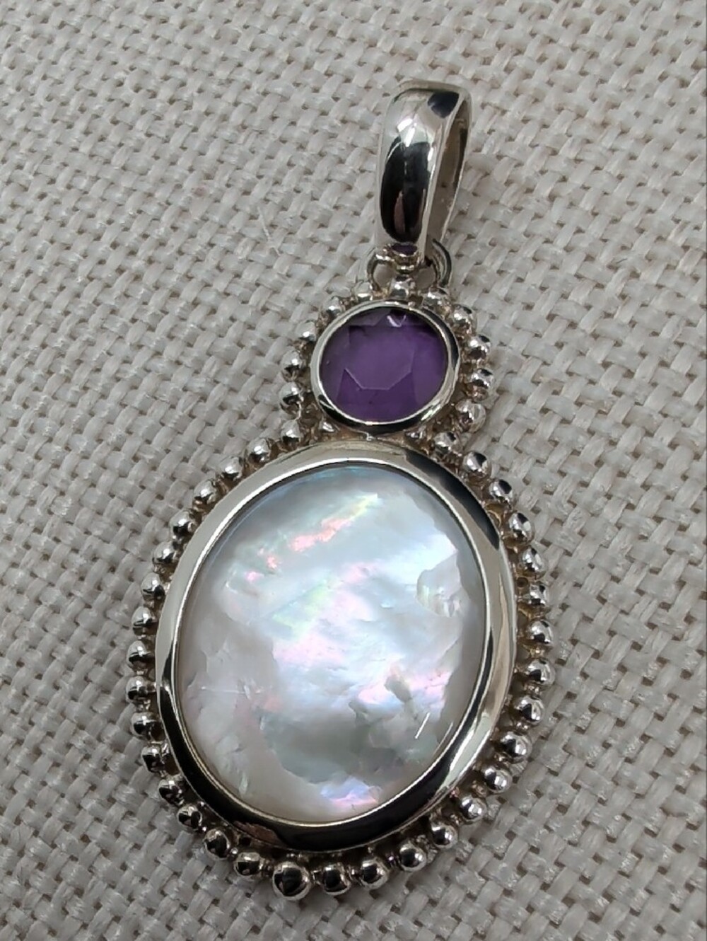 Vintage Whitney Kelly 925 Sterling Silver Mother of Pearl Amethyst Pendant - Picture 12 of 16